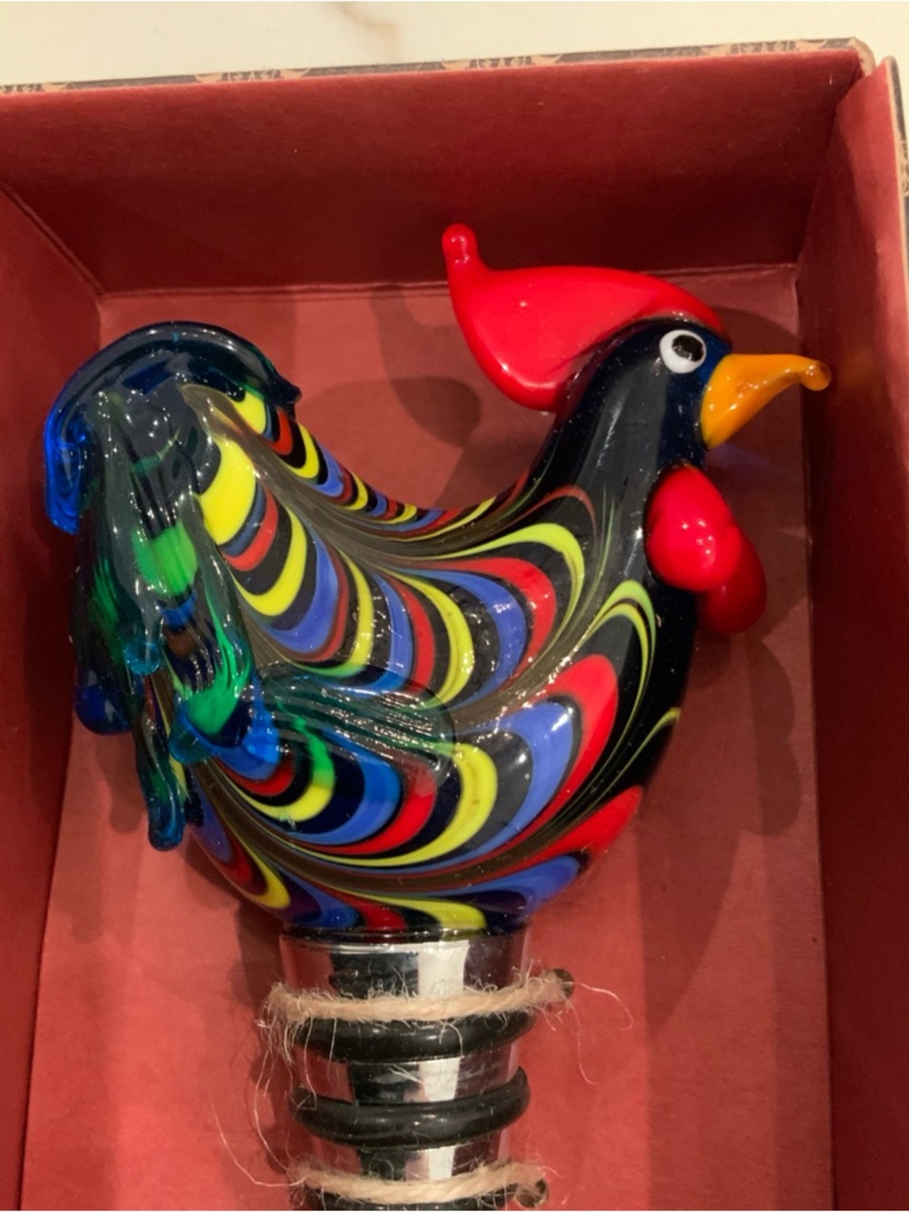 New Twine Country Cottage Glass Rooster Wine Bottle Stopper House Warming Gift